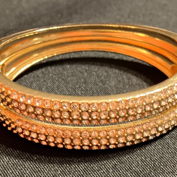 Natasha Gold Tone Hinged Bangle with Crystals (8") - Picture 3 of 10